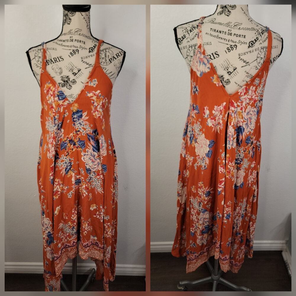 Nostalgia Midi Dress Womens SZ Large Hankerchief Floral Boho Festival High Low